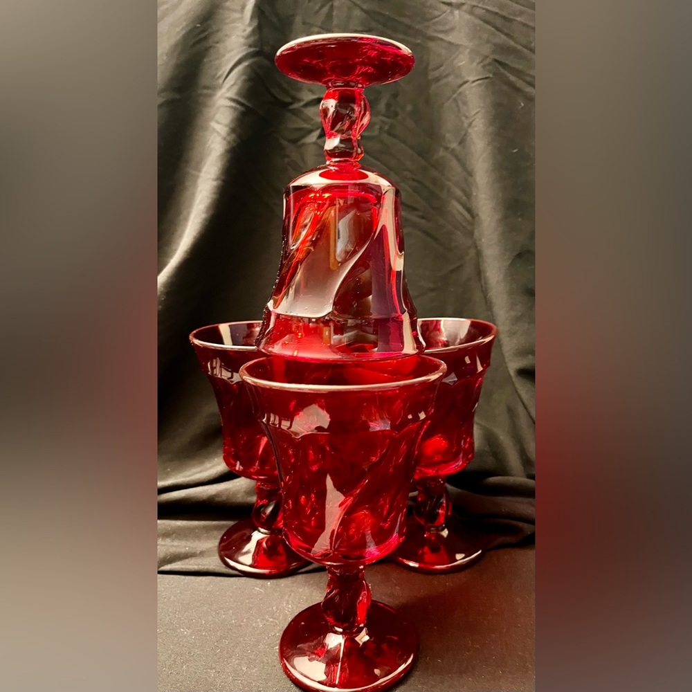 Fostoria VTG Christmas Set of 4 Jamestown Ruby Red Goblets Pedestal Pristine MCM - Picture 11 of 17